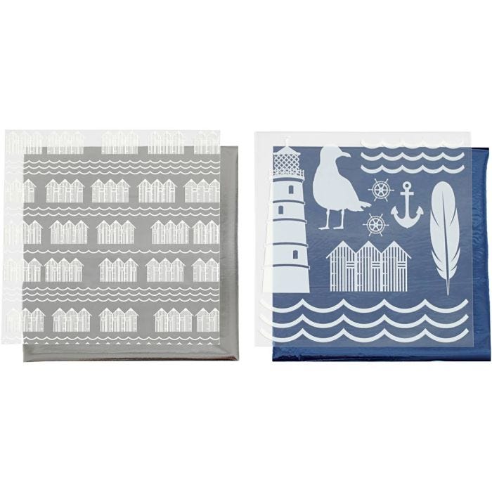 Dekorationsfolie og design limark, fyrtårn, ark 15x15 cm, blå, sølv, 2x2 ark/ 1 pk.