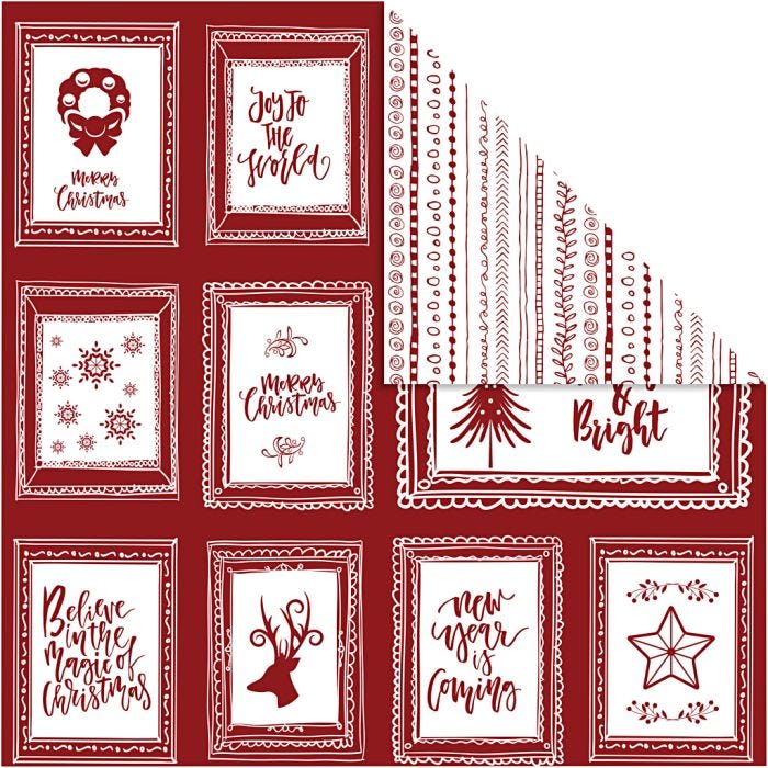 Designpapir, rammer med tekst og doodles, ark 30,5x30,5 cm, 180 g, 5 ark/ 1 pk.