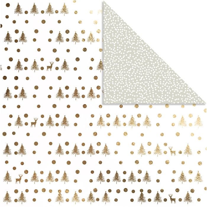 Designpapir, hjorte og prikker, ark 30,5x30,5 cm, 180 g, guld, 3 ark/ 1 pk.