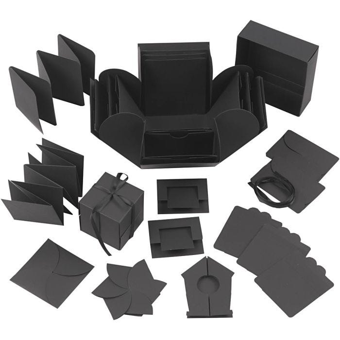 Explosion box, str. 7x7x7,5+12x12x12 cm, sort, 1 stk.