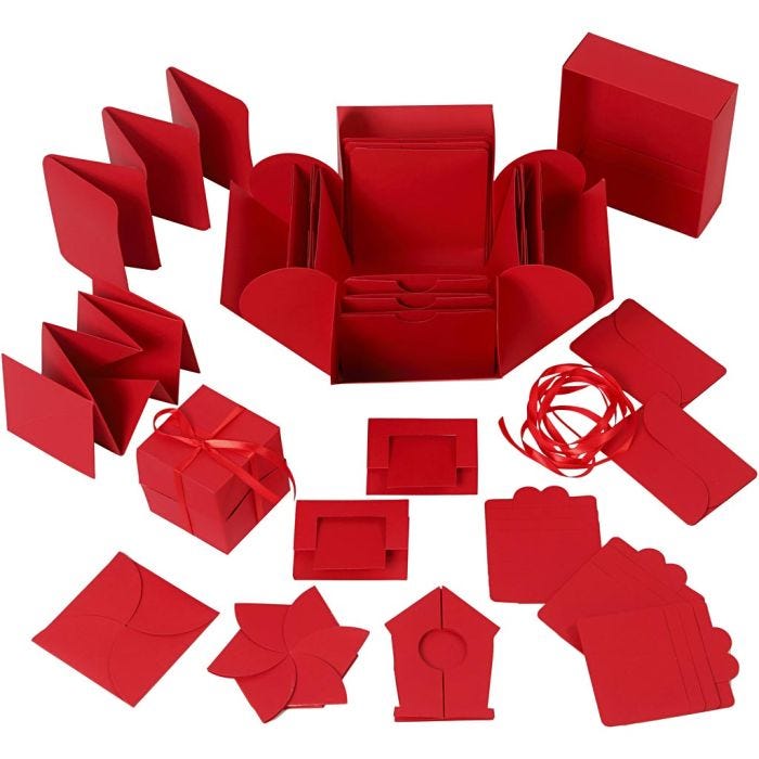 Explosion box, str. 7x7x7,5+12x12x12 cm, rød, 1 stk.