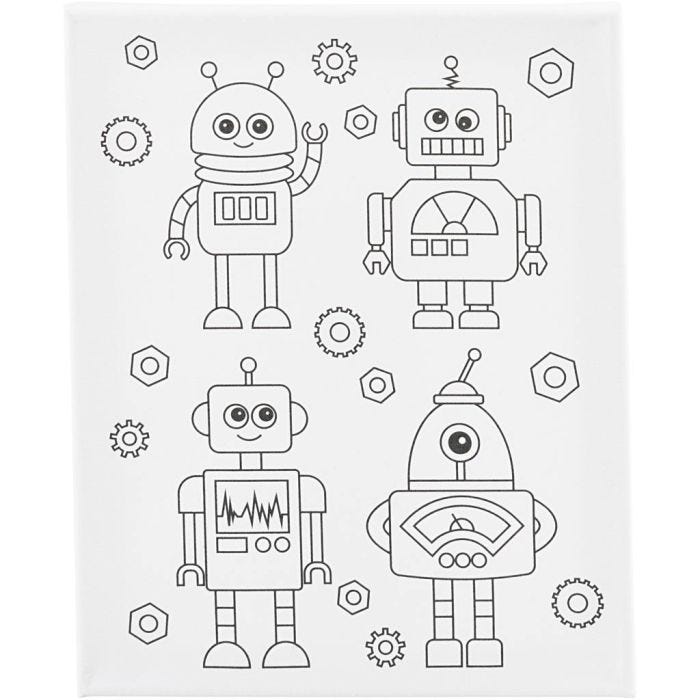Malerlærred med print, Robotter , D: 1,6 cm, str. 24x30 cm, 360 g, 1 stk.