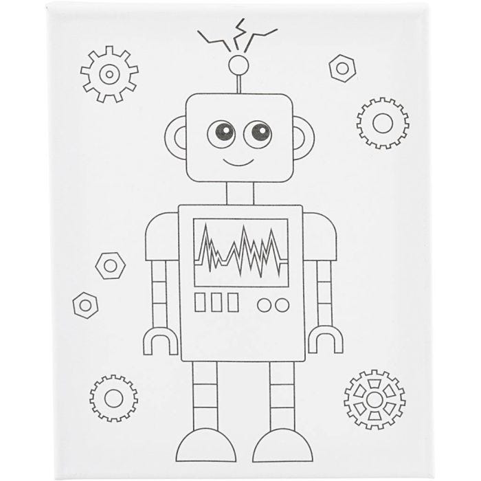 Malerlærred med print, Robot, D: 1,6 cm, str. 24x30 cm, 360 g, 1 stk.