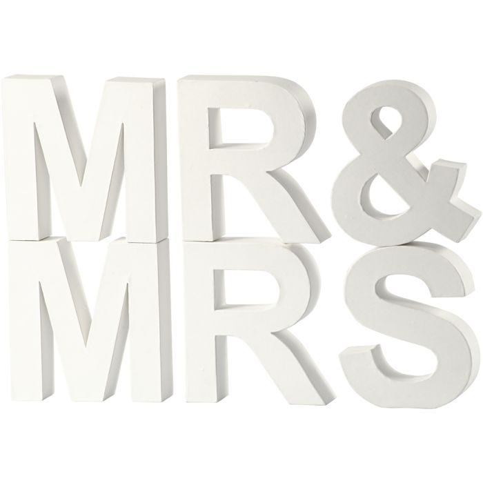 Bogstaver, MR &amp; MRS , H: 17,5 cm, D: 4,5 cm, hvid, 1 sæt
