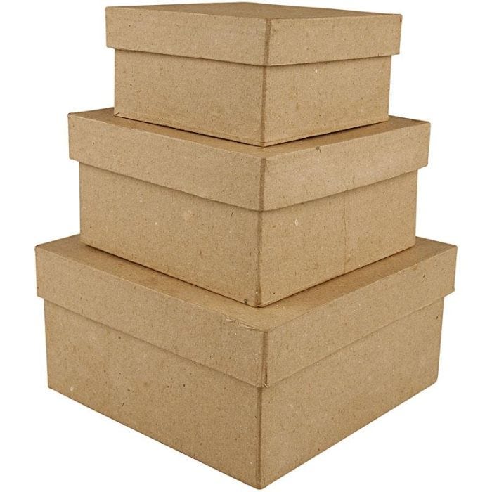 Kvadratiske Æsker, H: 5+6+7,5 cm, str. 10+12,5+15 cm, 3 stk./ 1 sæt