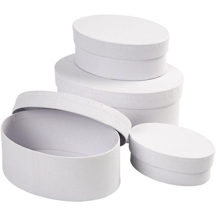 Ovale Æsker, H: 4+5+6+7 cm, L: 10+12+14+16 cm, hvid, 4stk./ 1 sæt