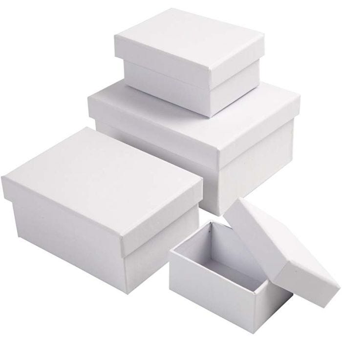 Rektangulære Æsker, H: 3,5+4,5+5,5+6,5 cm, str. 8,5x11,5+11x14 cm, hvid, 4 stk./ 1 sæt