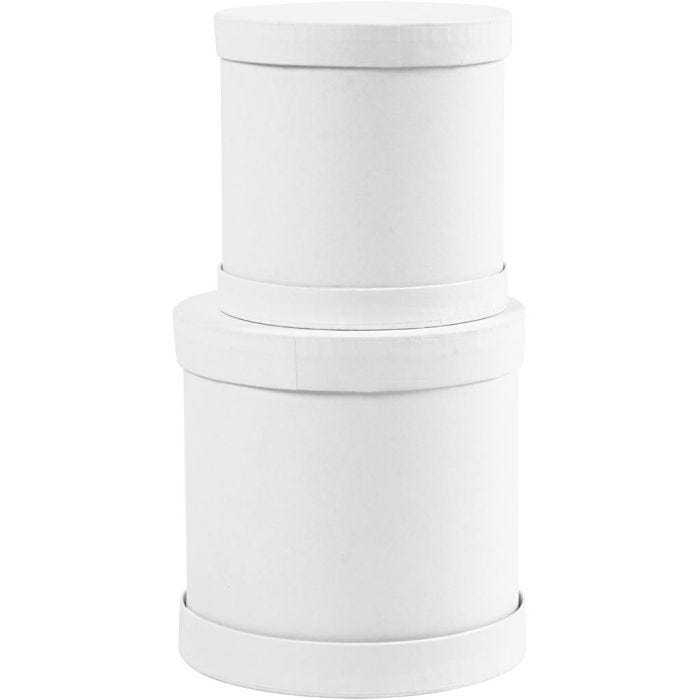 Trommeæsker, H: 11+13 cm, diam. 11+13 cm, hvid, 1 sæt