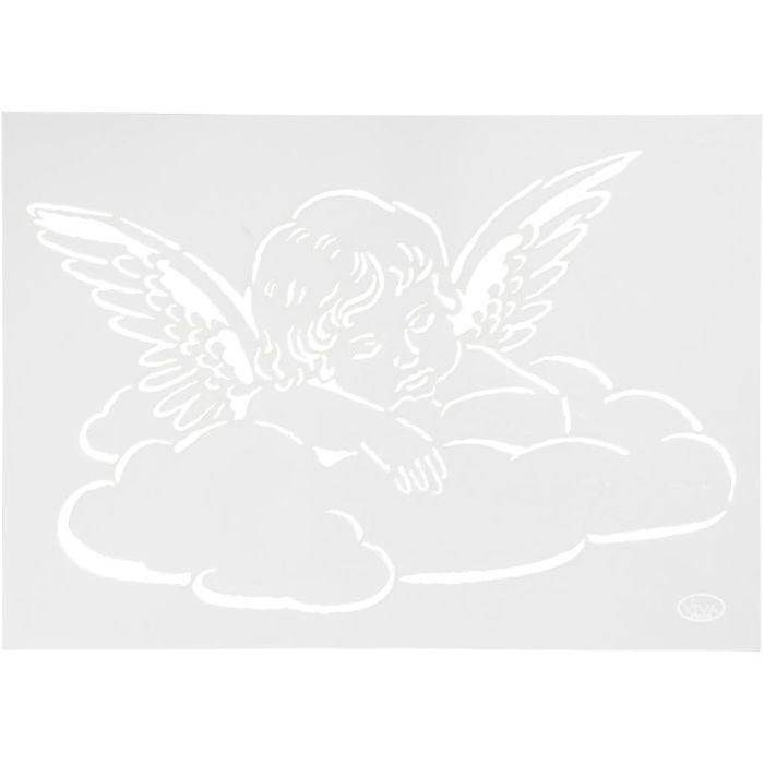 Stencil, engel på sky, A4, ark 210x297 mm, 1 stk.