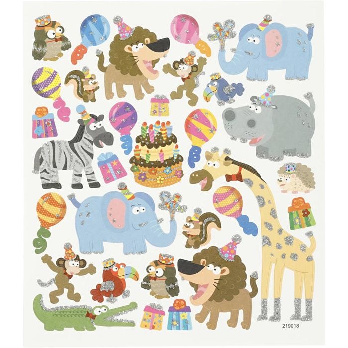 Stickers, dyrenes fødselsdag, ark 15x16,5 cm, 1 ark