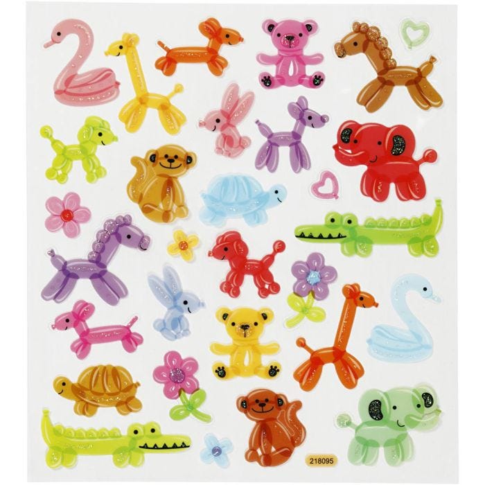 Stickers, ballondyr, ark 15x16,5 cm, 1 ark