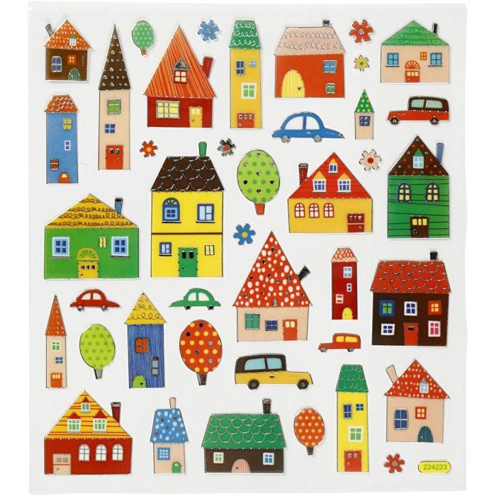 Stickers, byliv, ark 15x16,5 cm, 1 ark