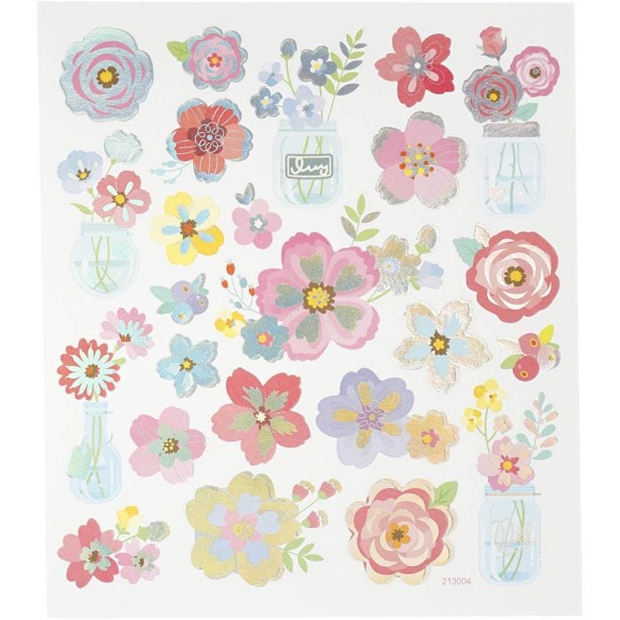 Stickers, forårsblomster, ark 15x16,5 cm, 1 ark