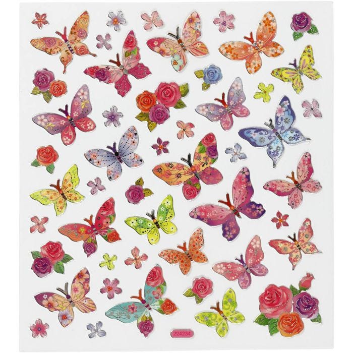 Stickers, sommerfugle, ark 15x16,5 cm, 1 ark