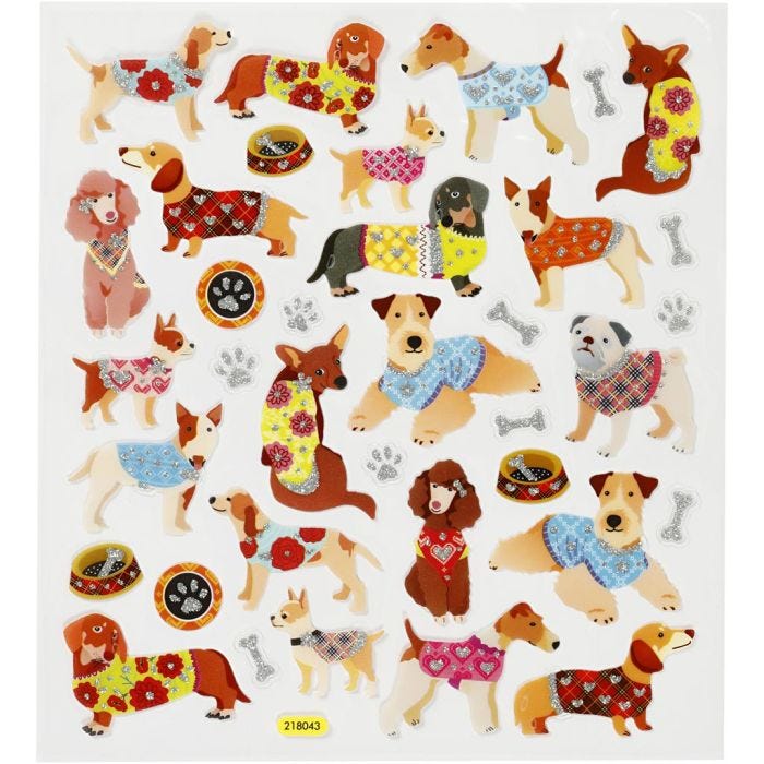 Stickers, hunde, ark 15x16,5 cm, 1 ark