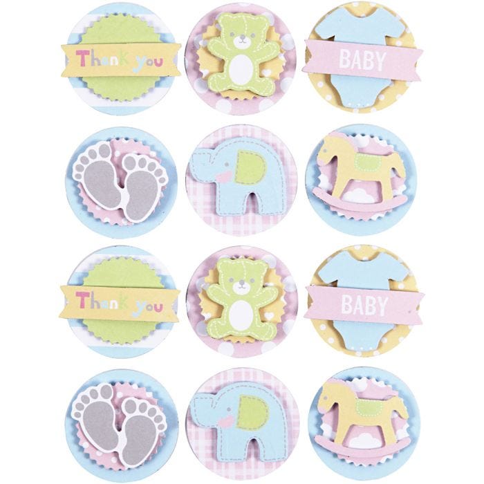 3D Stickers, baby, diam. 35 mm, tykkelse 5 mm, 1 ark