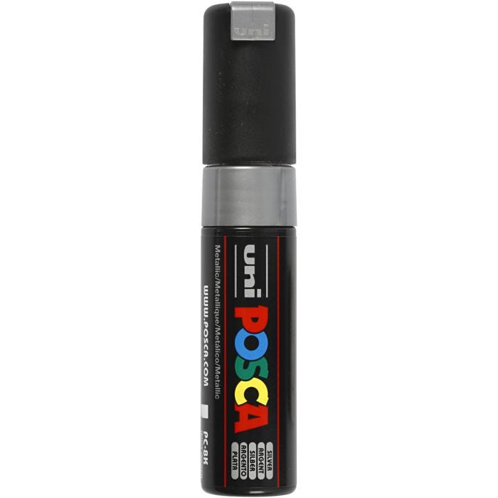 Posca Tusch, nr. PC-8K, streg 8 mm, broad, sølv, 1 stk.