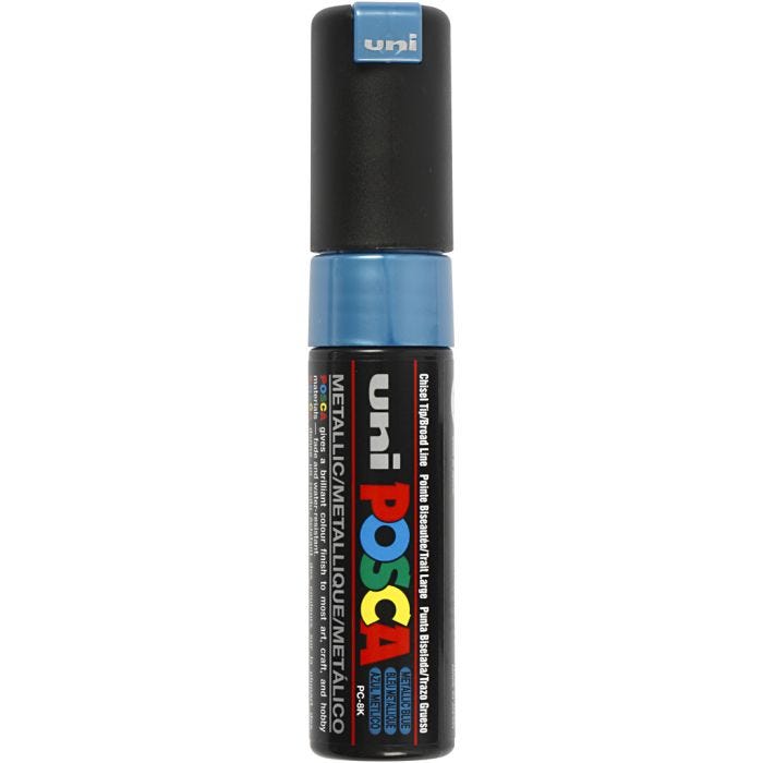 Posca Tusch, nr. PC-8K, streg 8 mm, broad, metallic blå, 1 stk.