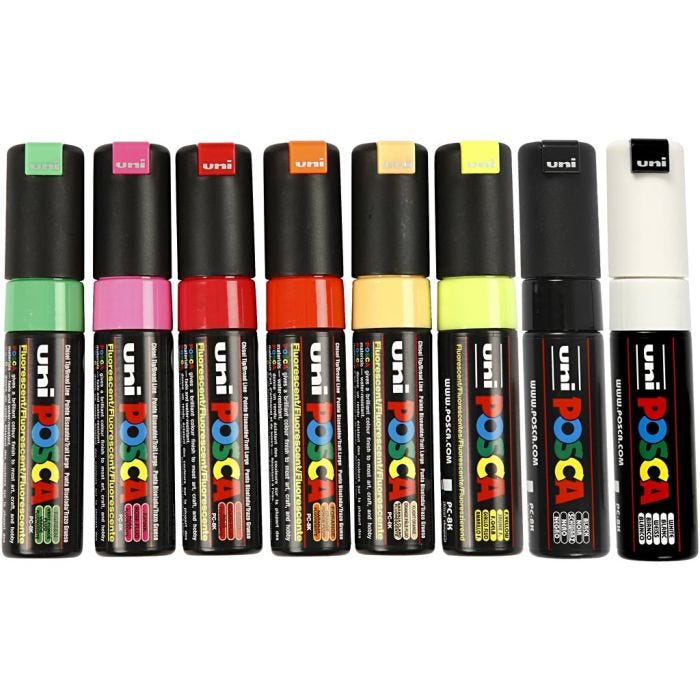 Posca Tusch, nr. PC-8K, streg 8 mm, ass. farver, 8 stk./ 1 pk.