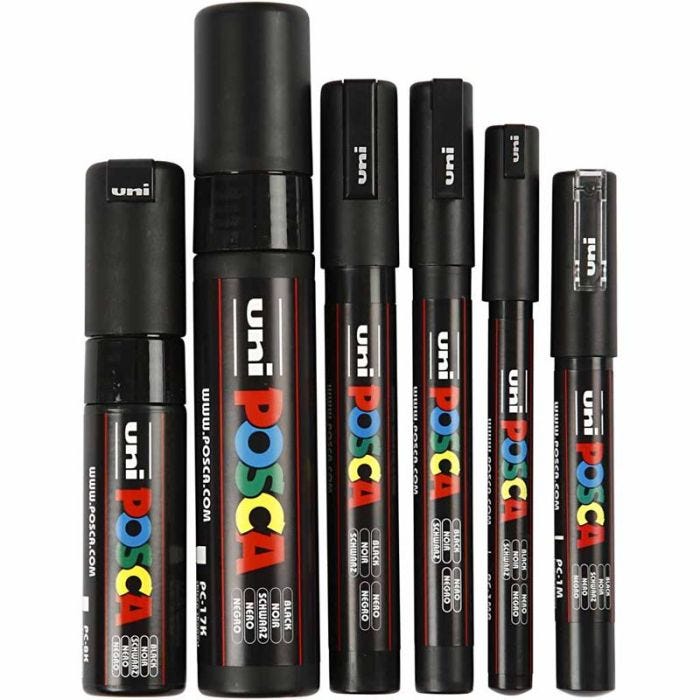 Posca Tusch, streg 0,7-15 mm, sort, 6stk./ 1 pk.