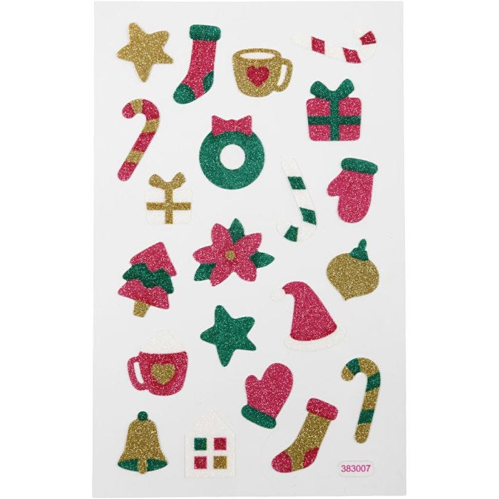 Glitterstickers, jul, ark 10x16 cm, 1 ark