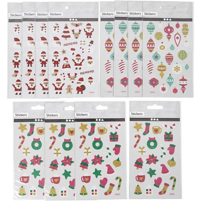 Glitterstickers, ark 10x16 cm, 12 ark/ 1 pk.