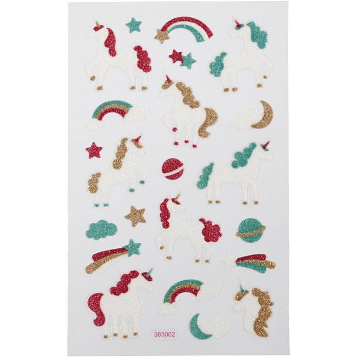 Glitterstickers, unicorn, ark 10x16 cm, 1 ark