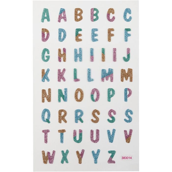Glitterstickers, bogstaver, ark 10x16 cm, 1 ark