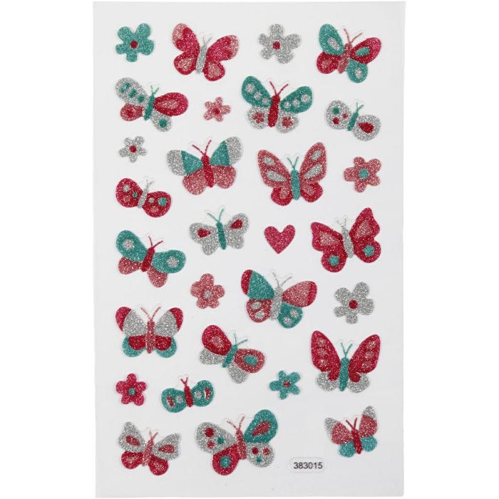Glitterstickers, sommerfugle, ark 10x16 cm, 1 ark