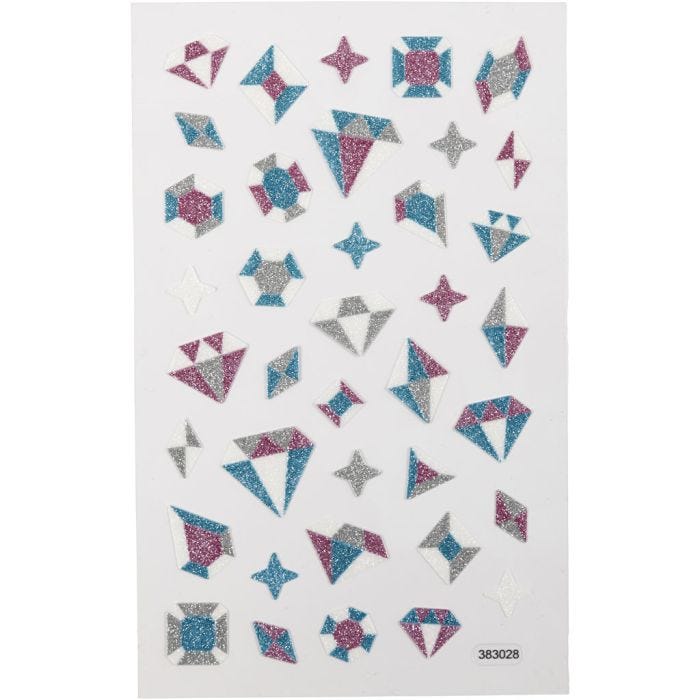 Glitterstickers, diamanter, ark 10x16 cm, 1 ark