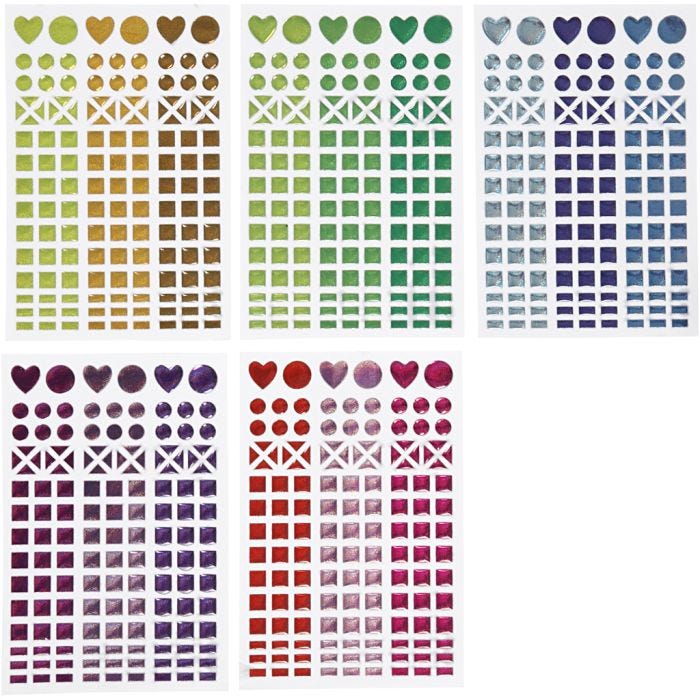 Stickers til mosaik, diam. 8-14 mm, ark 11x16,5 cm, ass. farver, 10 ark/ 1 pk.