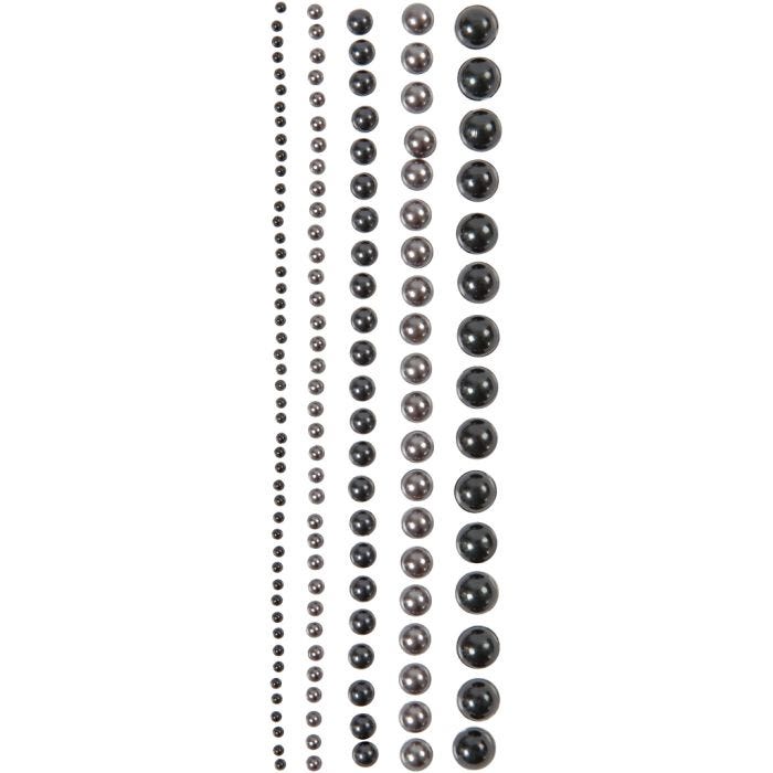 Halv-perler, str. 2-8 mm, sort, antrascitgrå, 140 stk./ 1 pk.
