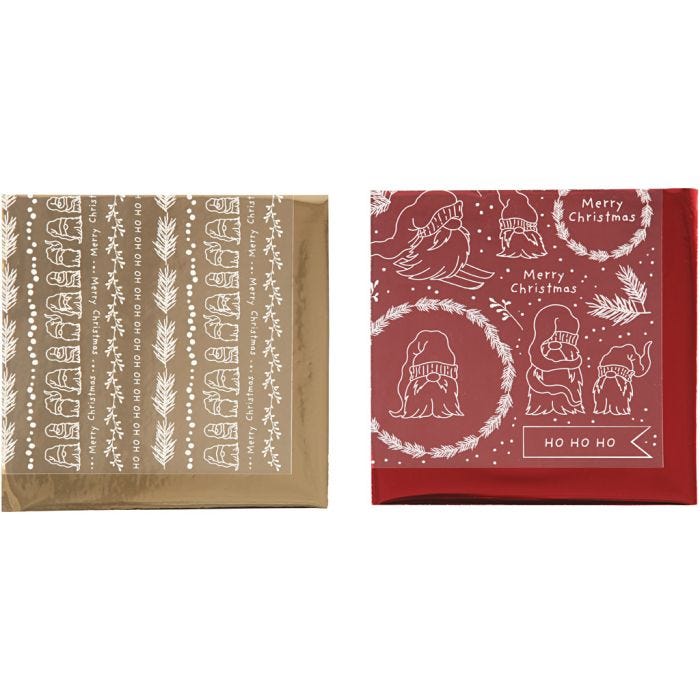 Dekorationsfolie og design limark, Traditionel jul, ark 15x15 cm, guld, rød, 2x2 ark/ 1 pk.