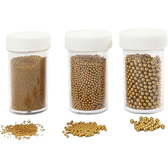 Mini Glaskugler, str. 0,6-0,8+1,5-2+3 mm, guld, 3x45 g/ 1 pk.