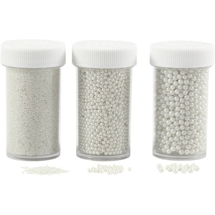 Mini Glaskugler, str. 0,6-0,8+1,5-2+3 mm, perlemor, 3x45 g/ 1 pk.