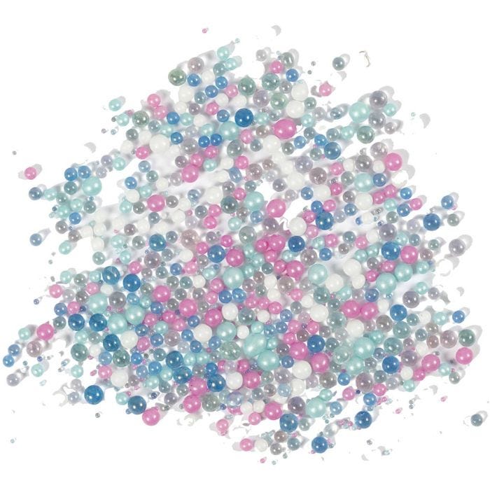 Mini Glaskugler, str. 0,6-0,8+1,5-2+3 mm, pastelfarver, 600 g/ 1 ds.