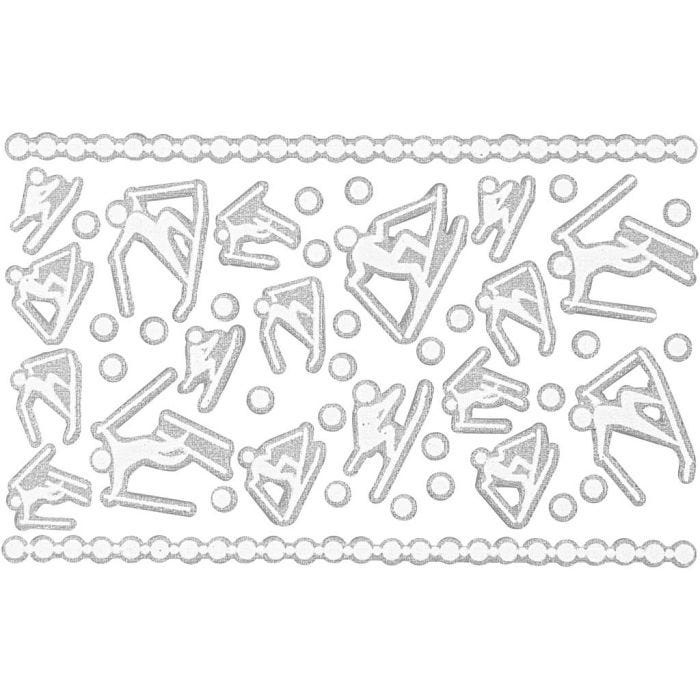 Skumstickers, skiløbere, ark 9x14 cm, str. 5-30 mm, hvid, 1 ark