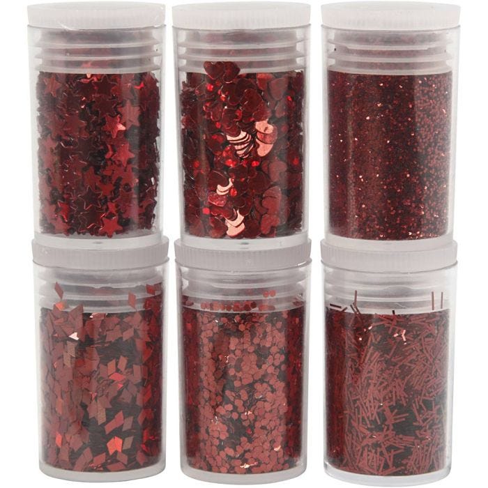 Bio-glimmer &amp; Pailletter, rød, 6x7 ml/ 1 pk.