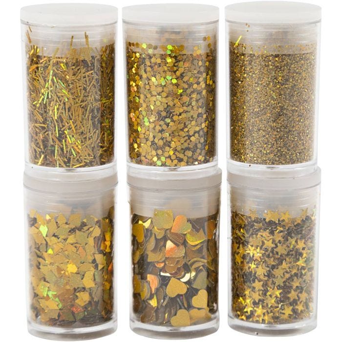 Bio-glimmer &amp; Pailletter, guld, 6x7ml/ 1 pk.