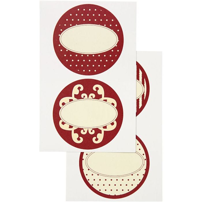 Stickers, diam. 6,5 cm, ark 9x14 cm, 4 ass. ark/ 1 pk.