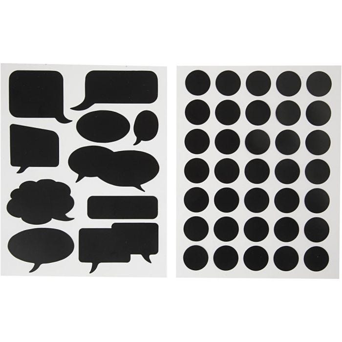 Tavlestickers, cirkler og talebobler, ark 14x18 cm, sort, 2 ass. ark/ 1 pk.