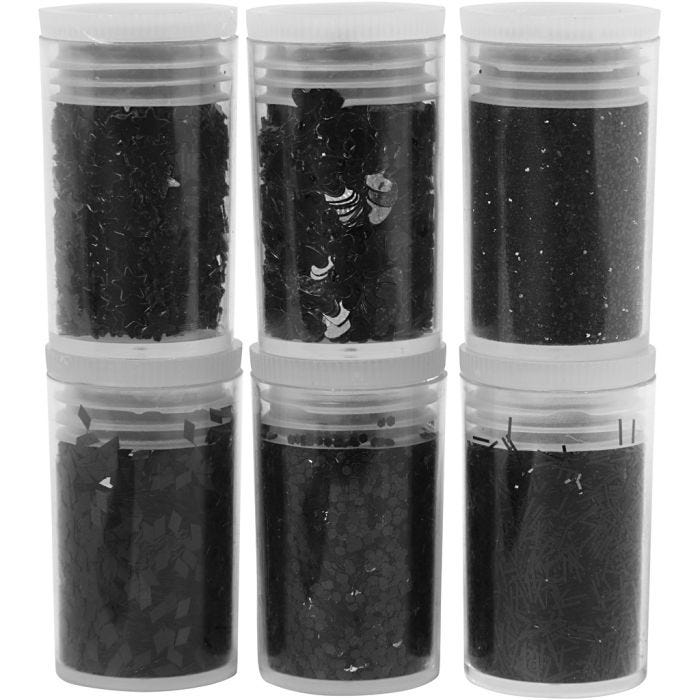 Glitter og Pailletter, sort, 6x5 g/ 1 pk.