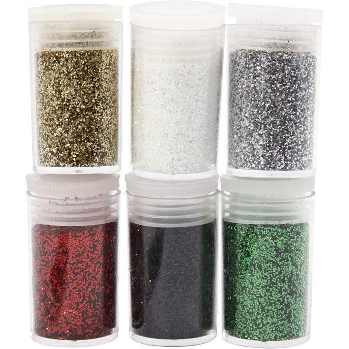 Glitter, ass. farver, 6x5 g/ 1 pk.