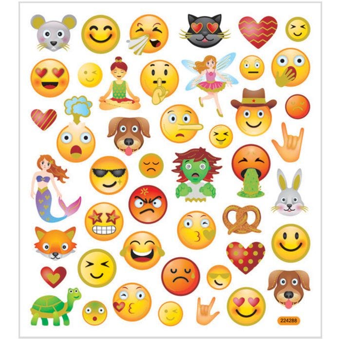 Stickers, emojis, ark 15x16,5 cm, 1 ark