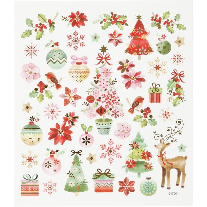 Stickers, romantisk jul, ark 15x16,5 cm, 1 ark