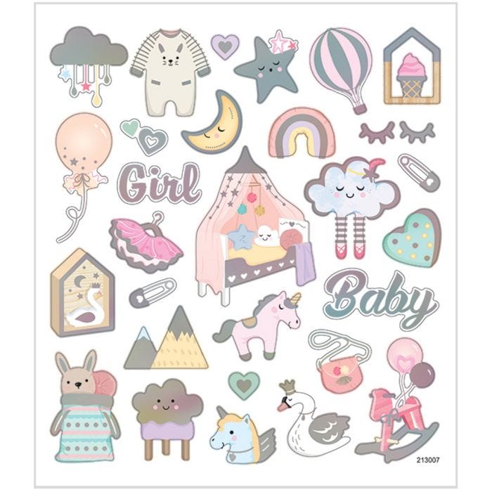 Stickers, baby girl, ark 15x16,5 cm, 1 ark