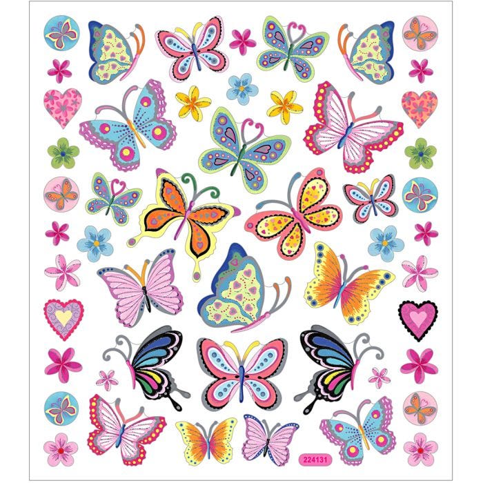 Stickers, farverige sommerfugle, ark 15x16,5 cm, 1 ark
