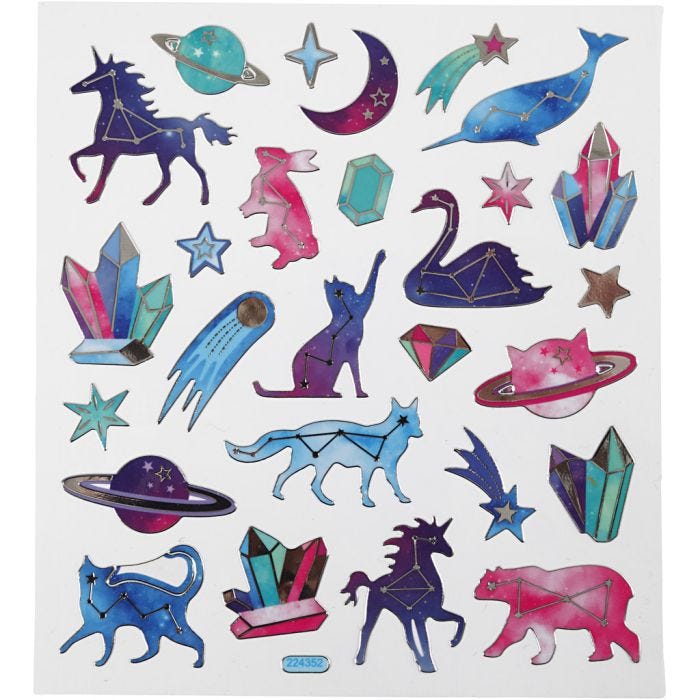 Stickers, Stjernebilleder, ark 15x16,5 cm, 1 ark