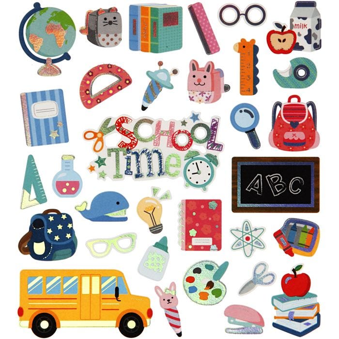 Stickers, skolestart, ark 15x16,5 cm, 1 ark