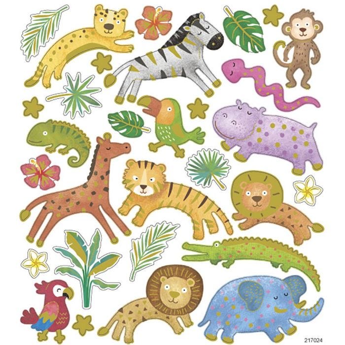 Stickers, vilde dyr, ark 15x16,5 cm, 1 ark